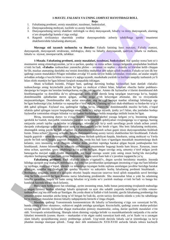 Falsafa va uning jamiyat hayotidagi roli
