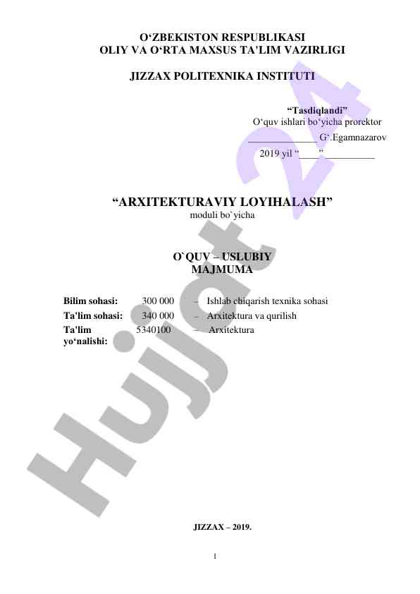 Arxitekturaviy loyihalash o‘quv uslubiy majmua