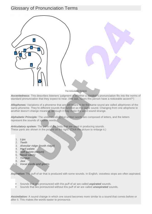 Glossary of pronunciation terms for linguistic studies