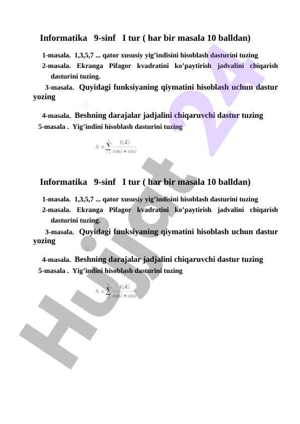 Informatika 9-sinf i tur dars ishlanmalari