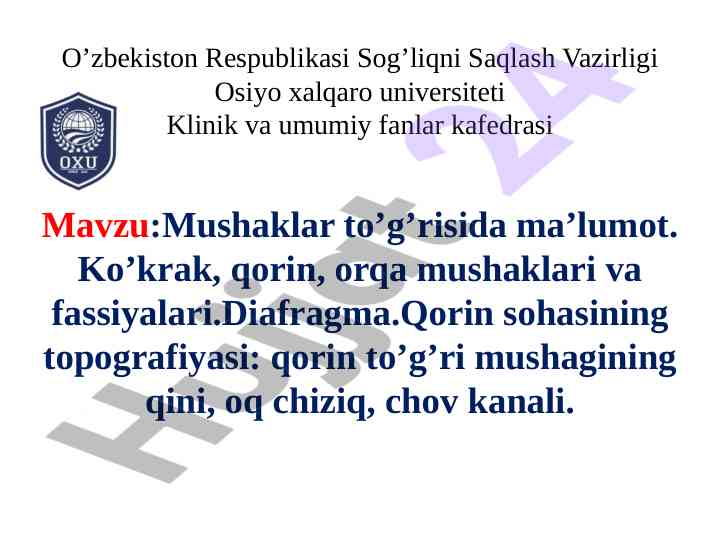 Mushaklar to‘g‘risida ma’lumotlar va klassifikatsiya