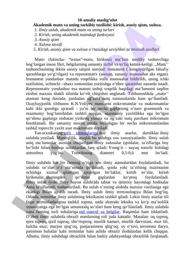 Akademik matnning tarkibi va tuzilishi asoslari