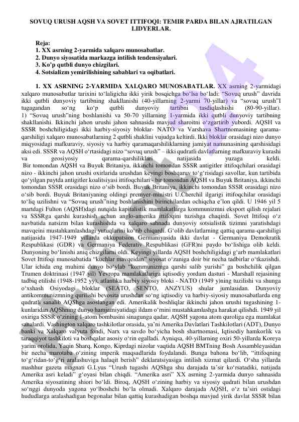 Sovuq urush aqsh va sovet ittifoqi: temir parda