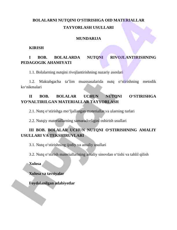 Bolalarning nutqini oʻstirishga oid materiallar tayyorlash