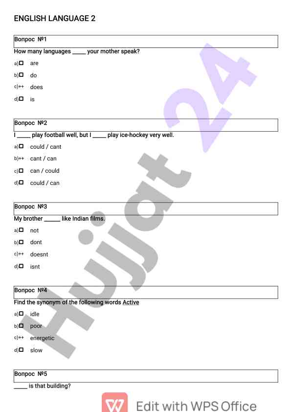 English language practice questions for learners