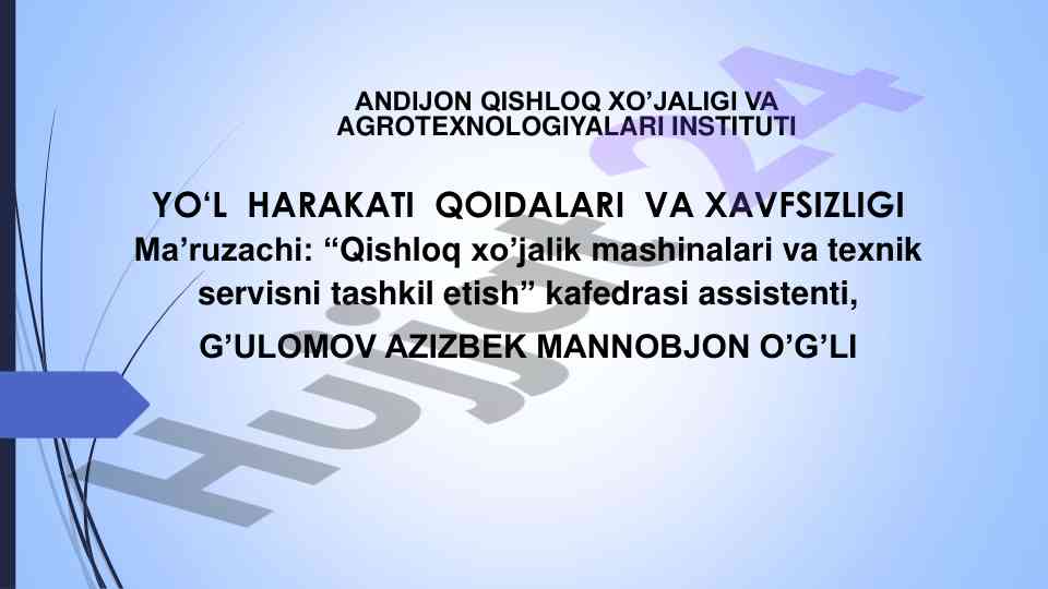 Piyodalar o’tish joylari va transport vositalarining harakati