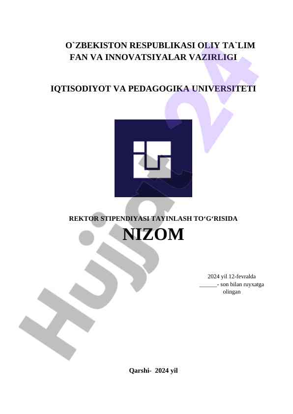 Rektor stipendiyasi tayinlash taqdimot nizomi