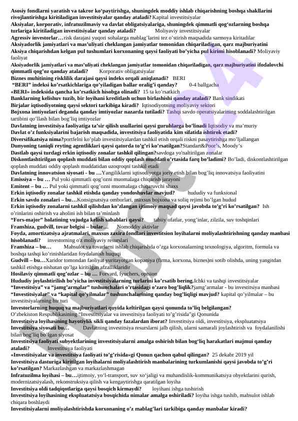 Kapital va moliyaviy investitsiyalar tahlili