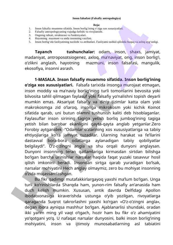 Inson falsafasi: falsafiy antropologiya tahlili