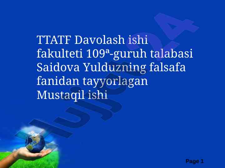 Falsafa fanidan mustaqil ish rejasi va mavzulari