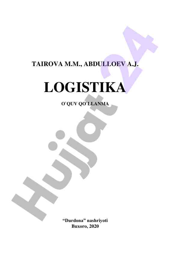 Logistika o'quv qo'llanma ushbu o'quv qo'llanma