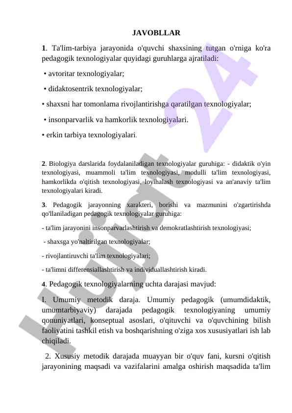 Pedagogik texnologiyalar va o'qitish usullari