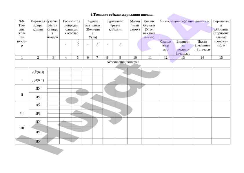 Tachymetric survey journal analysis and methodology