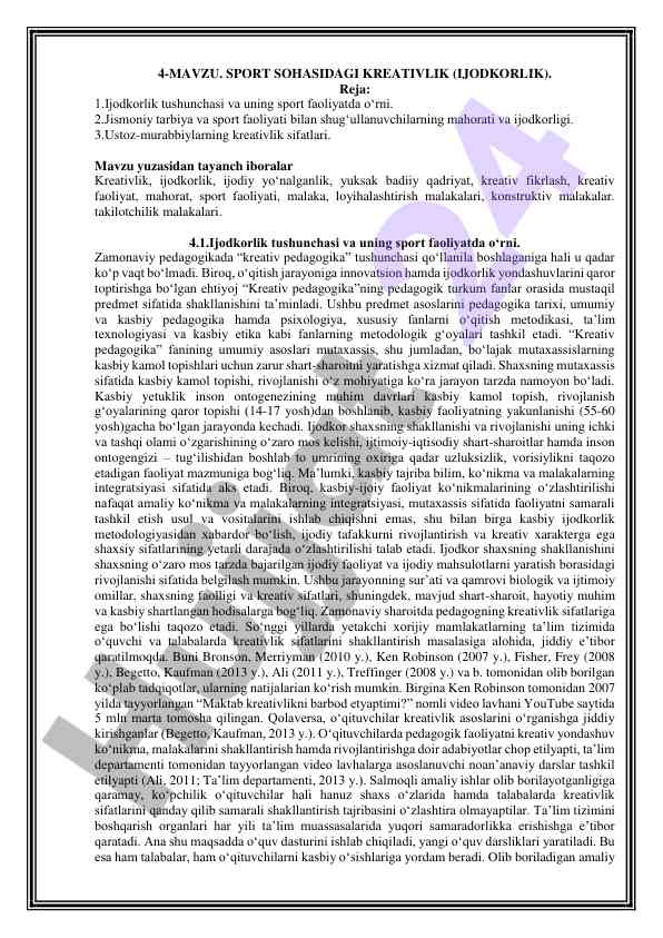 Sport sohasidagi kreativlikning o'rni va ahammiyati