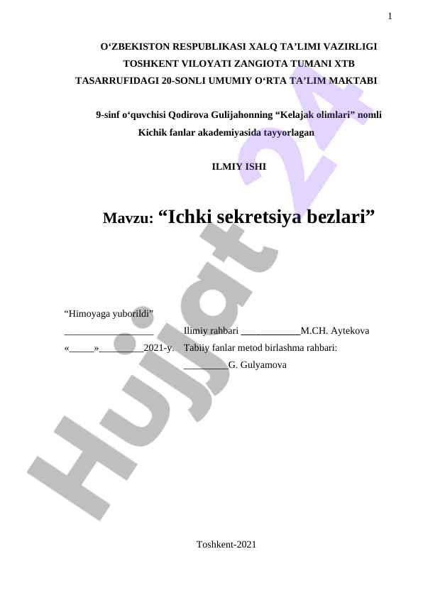 Ichki sekretsiya bezlari haqida ilmiy ish
