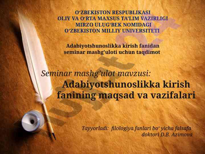 Adabiyotshunoslikka kirish fanining maqsadlari