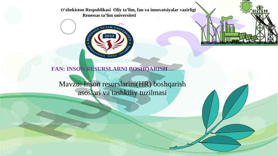 Inson resurslarini boshqarish asoslari va tashkiliy tuzilmasi