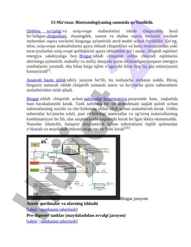 Biotexnologiyaning sanoatda qo‘llanilishi va biogaz