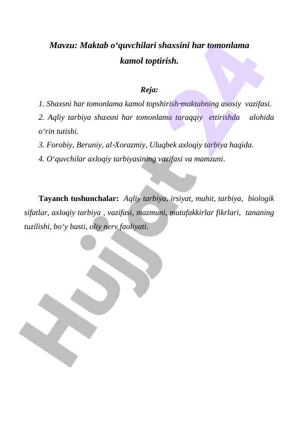 Maktab o‘quvchilari shaxsini kamol toptirish