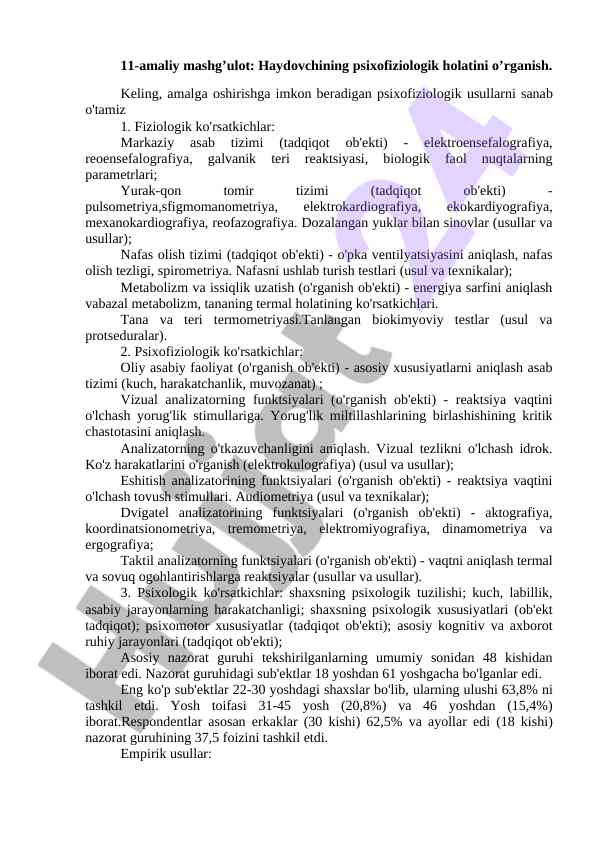 Psixofiziologik holatni o'rganish usullari