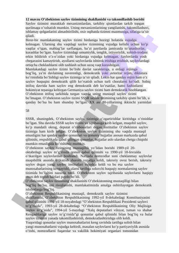O’zbekiston saylov tizimining takomillashuvi