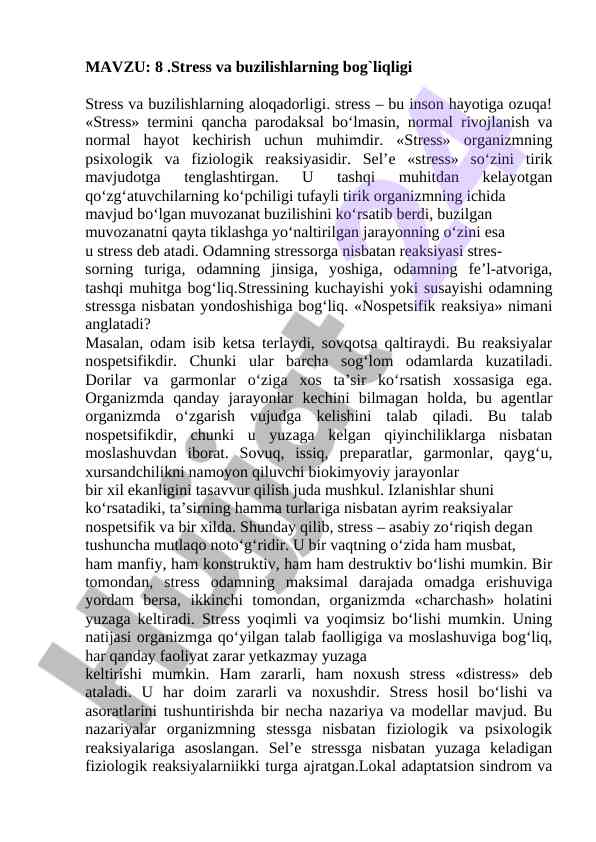 Stress va buzilishlarning bog`liqligi