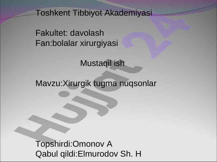 Xirurgik tugma nuqsonlar va ularning tajribasi