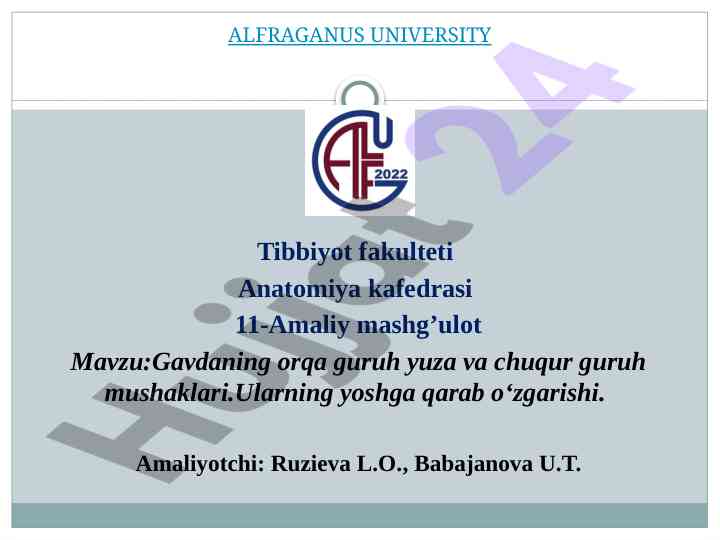 Gavdaning orqa guruh mushaklari haqida amaliy mashg'ulot
