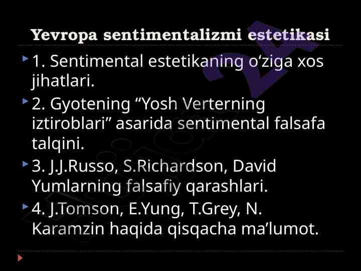 Yevropa sentimentalizmi estetikasi va asosiy jihatlari