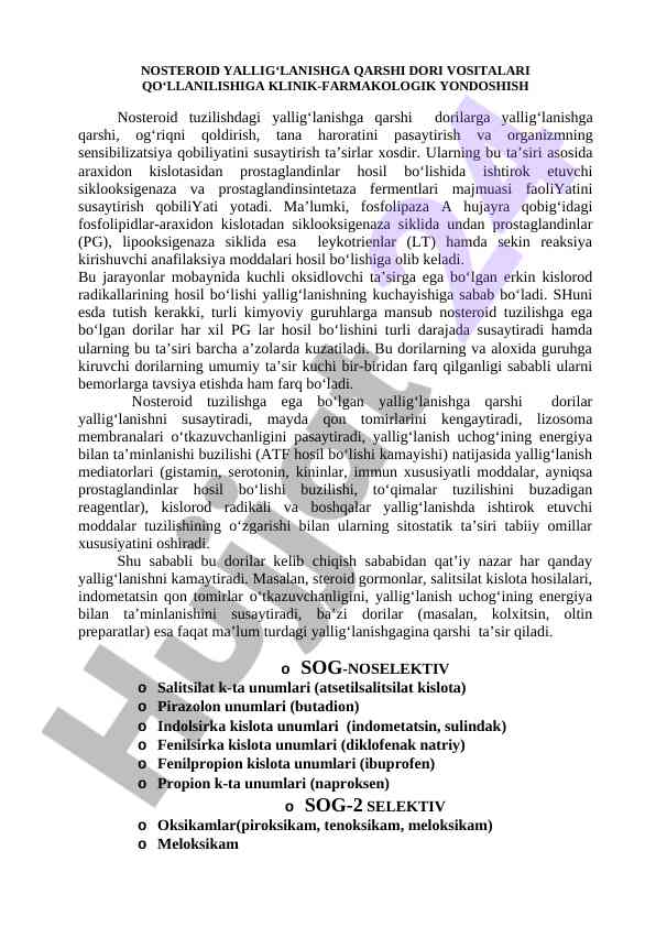 Nosteroid yallig‘lanishga qarshi dori vositalari