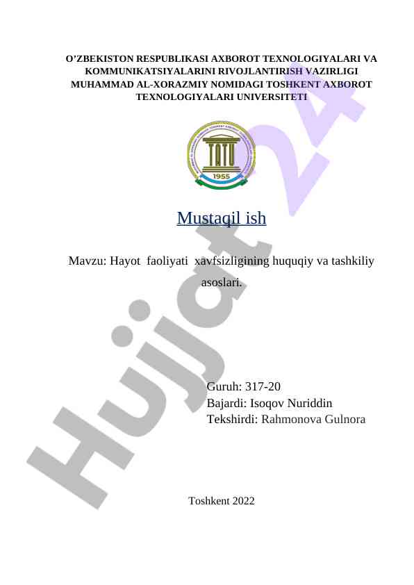 Hayot faoliyati xavfsizligining huquqiy asoslari