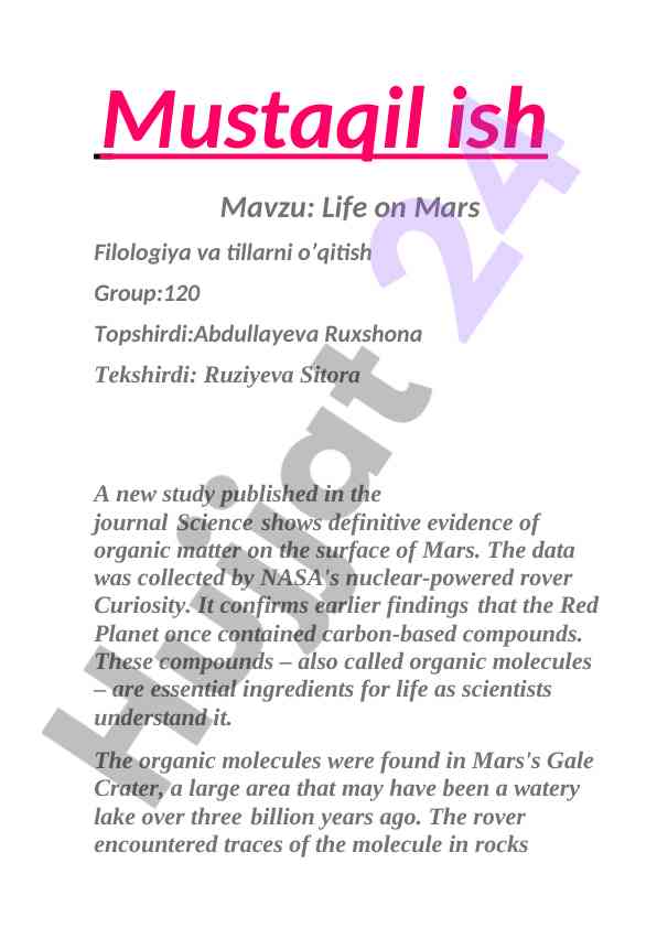 Life on mars organic matter study findings