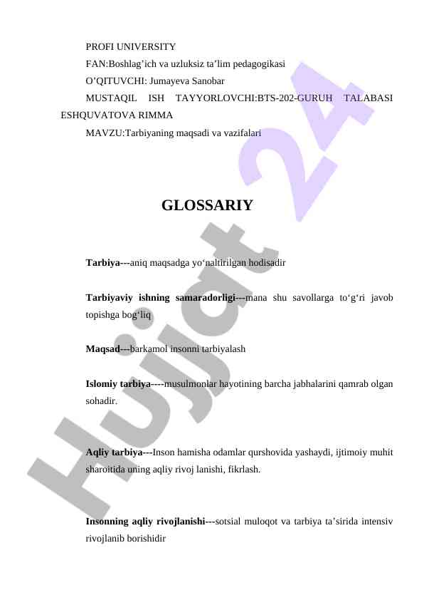 Tarbiyaning maqsadi va vazifalari tahlili