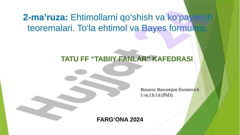 Ehtimollarni qo‘shish va ko‘paytirish teoremalari