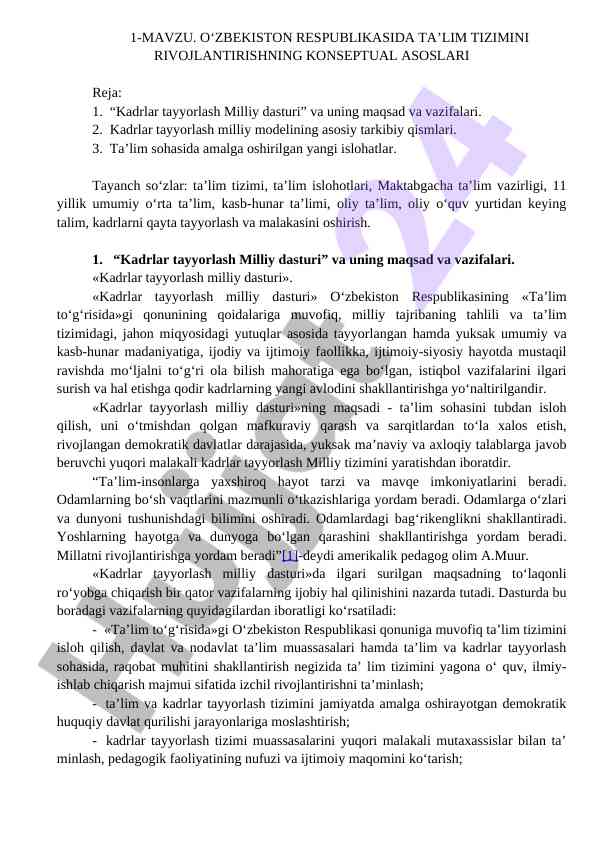 O‘zbekiston respublikasida taʼlim tizimini rivojlantirish