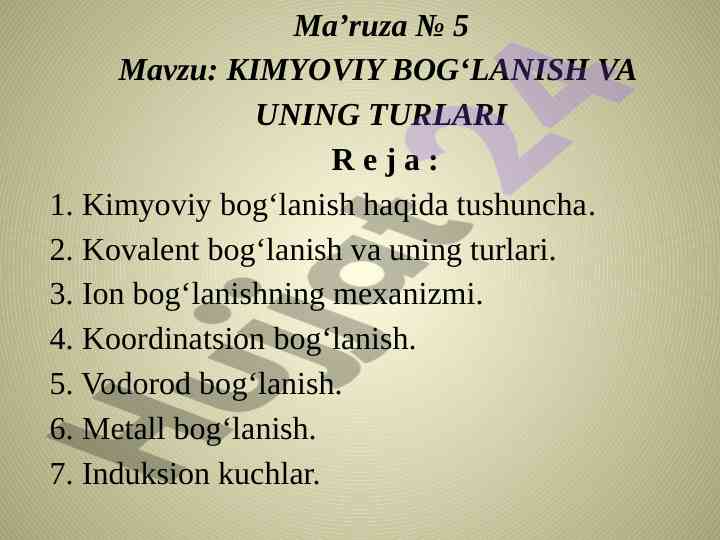 Kimyoviy bog‘lanish va uning turlari