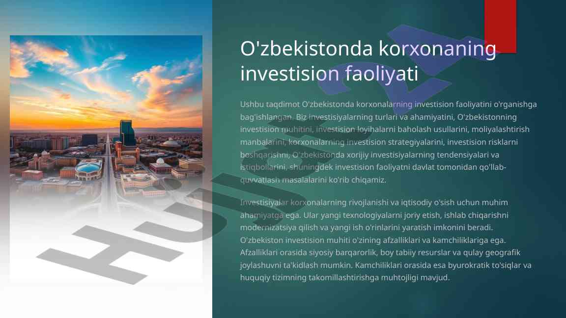 O'zbekistonda korxonalarning investision faoliyati