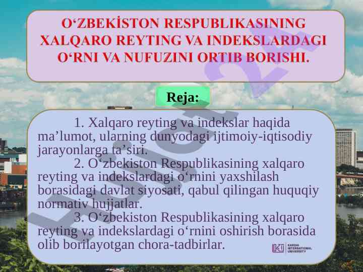 Xalqaro reyting va indekslar taʼsiri o‘zbekiston