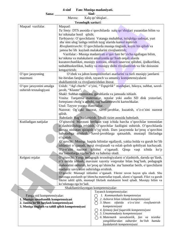 Xalq qo’shiqlari va musiqa madaniyati