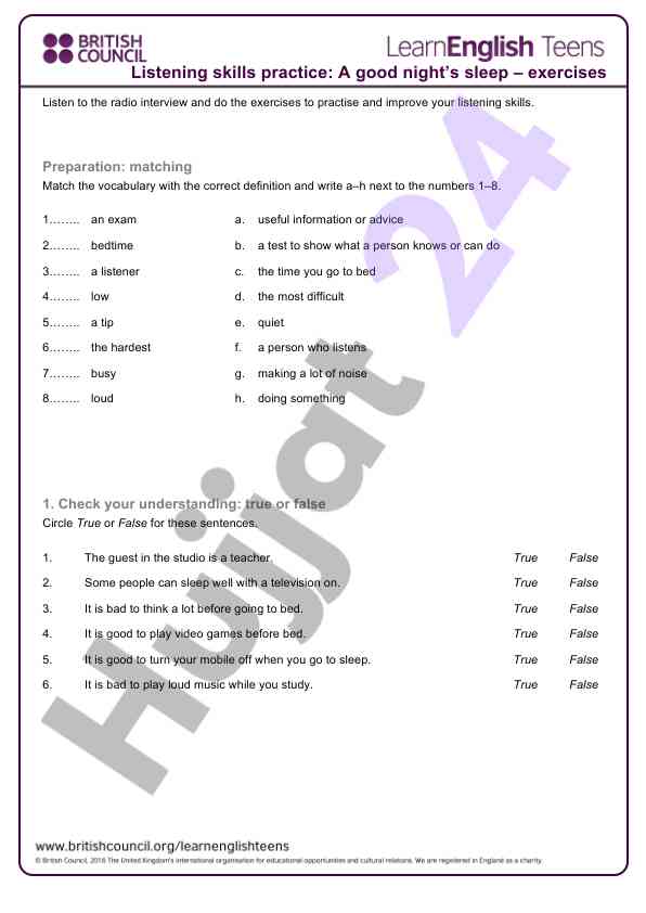 Listening skills practice exercises for a good night’s sleep
