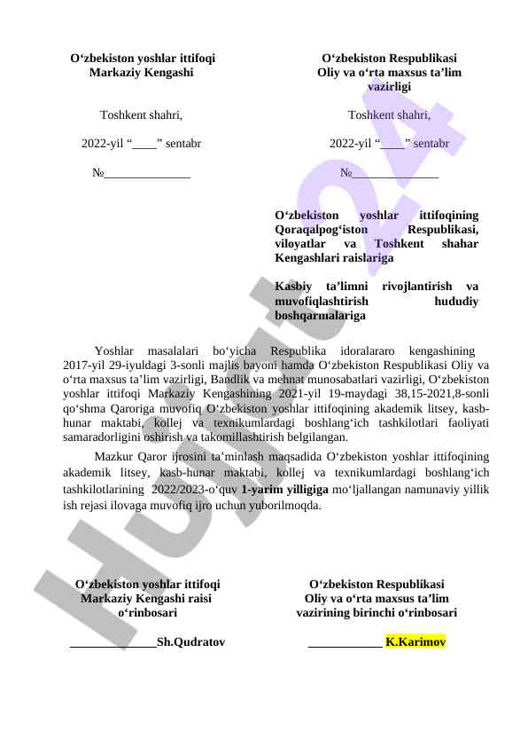 O‘zbekistonda yoshlar ta’limi rivoji
