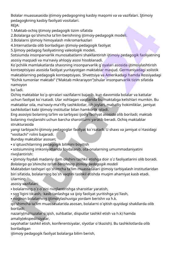 Ijtimoiy pedagogning kasbiy maqomi va vazifalari