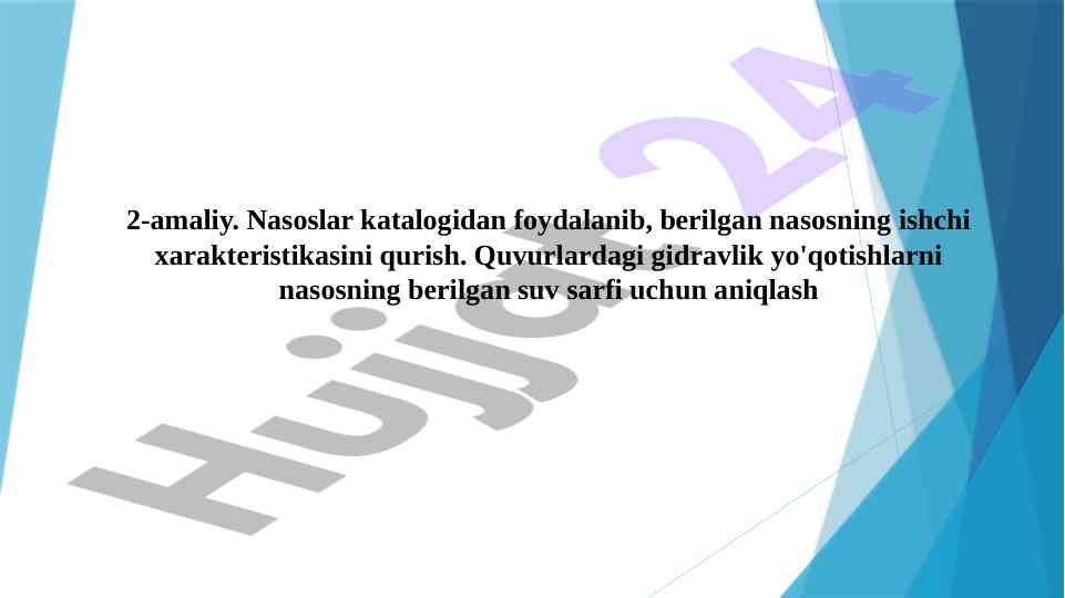 Nasoslar ishchi xarakteristikalarini qurish