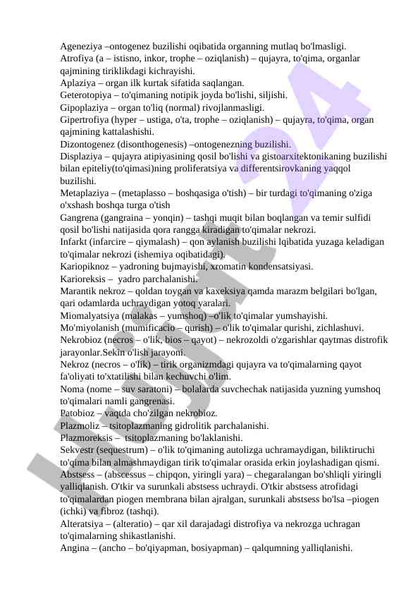 Ontogenez buzilishi hamda tanishuvlar