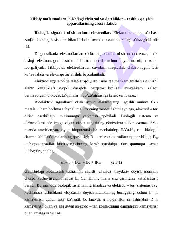 Tibbiy ma'lumotlarni olishdagi elektrod va datchiklar
