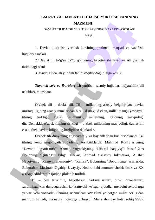 Davlat tilida ish yuritish fanining asoslari