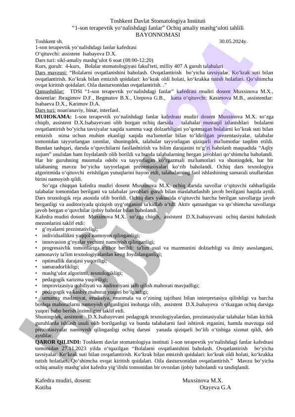 Bolalarni ovqatlanishni baholash bo‘yicha tavsiyalar