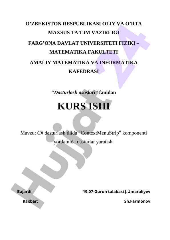 C# dasturlashda contextmenustrip komponenti