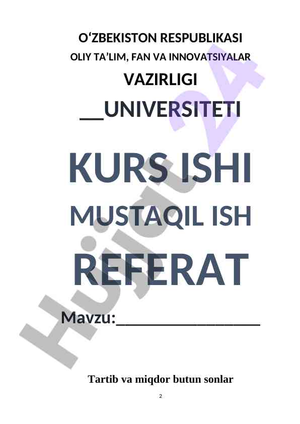 Tartib Va Miqdor Butun Sonlar