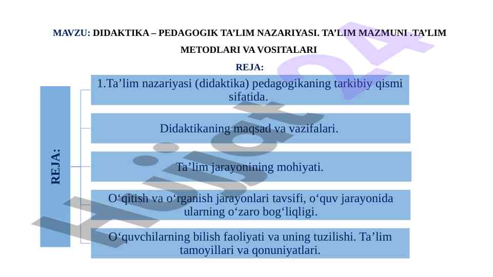 Didaktika – pedagogik ta’lim nazariyasi asoslari